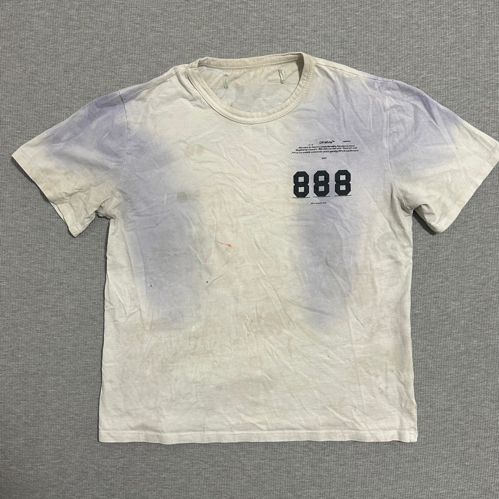Off-White 888 Arrows Logo Tie Dye Distressed Graphic T-Shirt White Purple Mens L - Picture 1 of 13